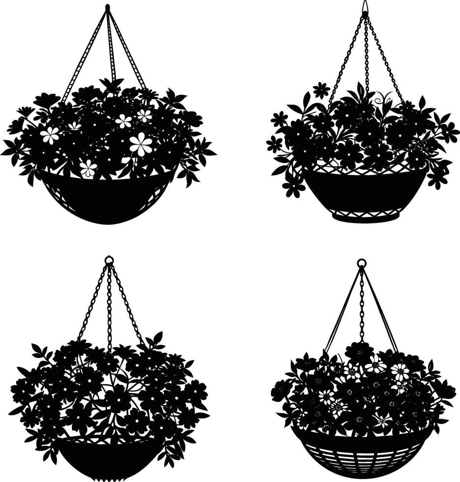 Botanical Shadow Bundle Decorative Black Flower Graphics Digital Group for Illustration and Projects vector
