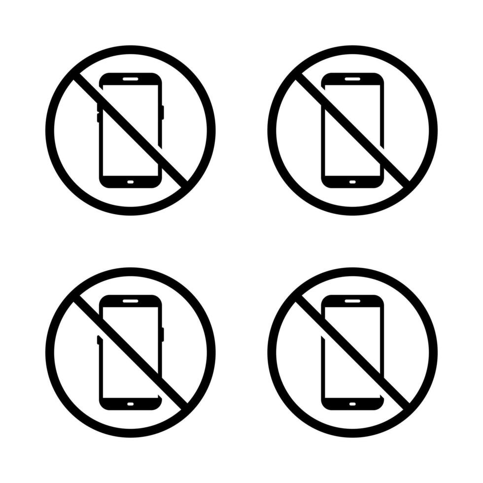 No mobile phone icon set. Cellphone prohibition area sign symbol vector