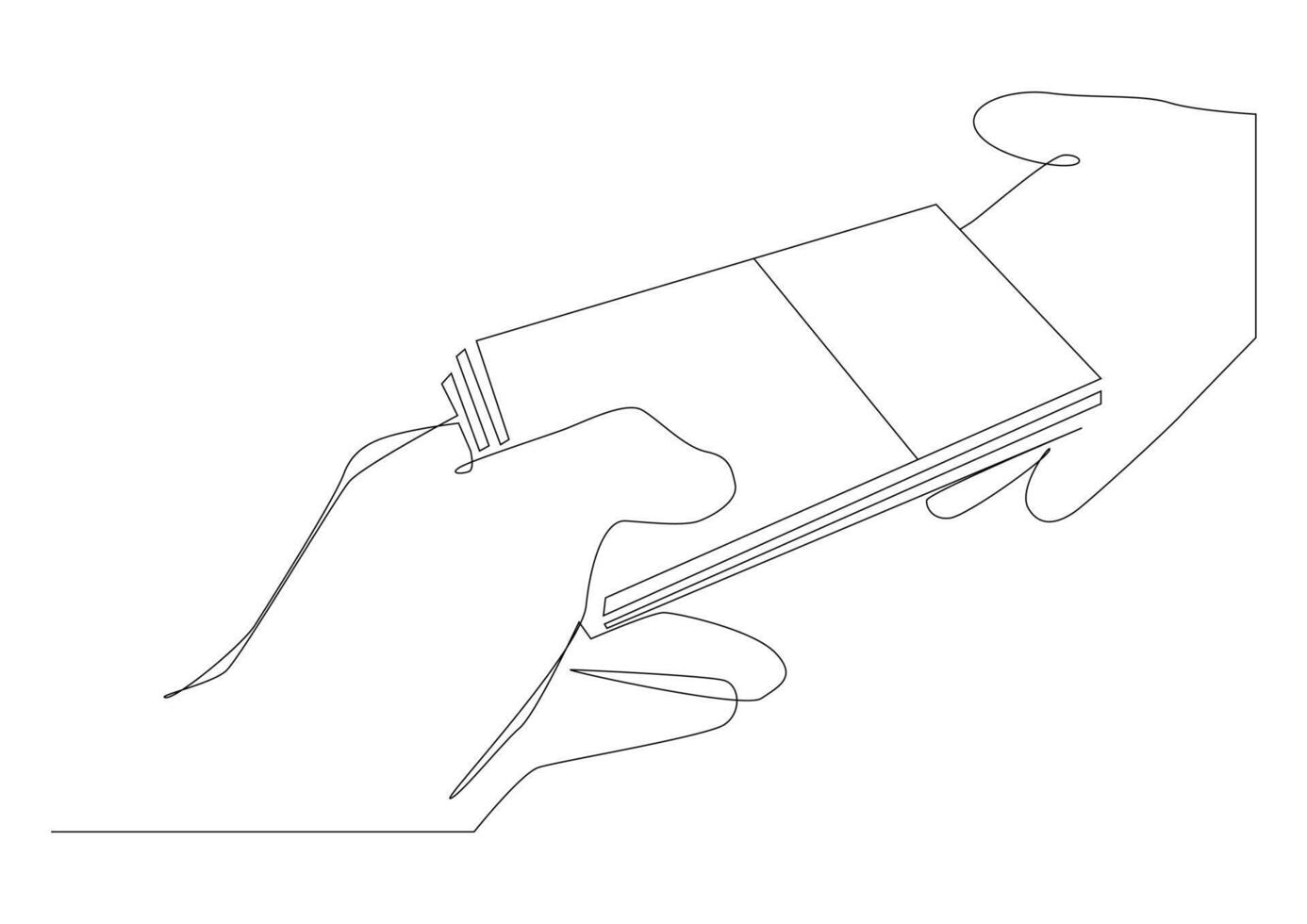 One line art of payment with money, buying or purchase of goods. vector