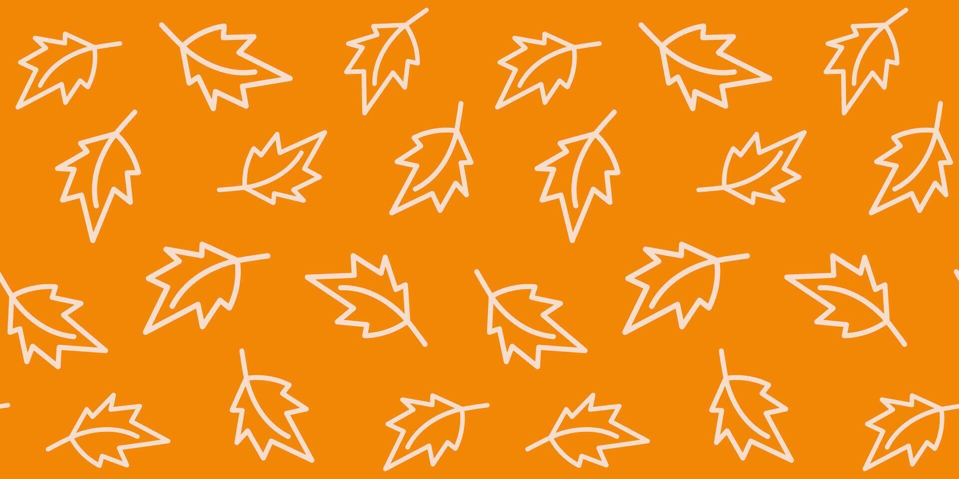 Outline autumn leaves Seamless Pattern light on orange Autumn or Thanksgiving greeting Background. Isolated illustration Textiles, wrapping paper, wallpapers or seasonal design projects, banner vector