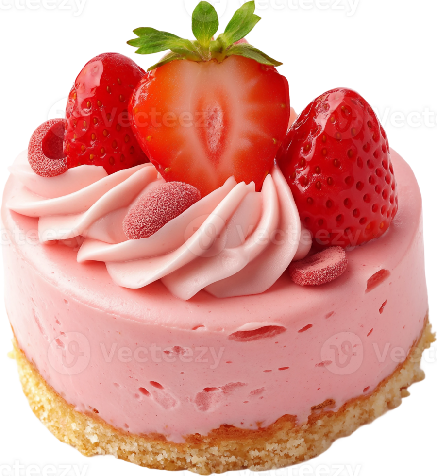 A strawberry cake with cream and strawberries on top png