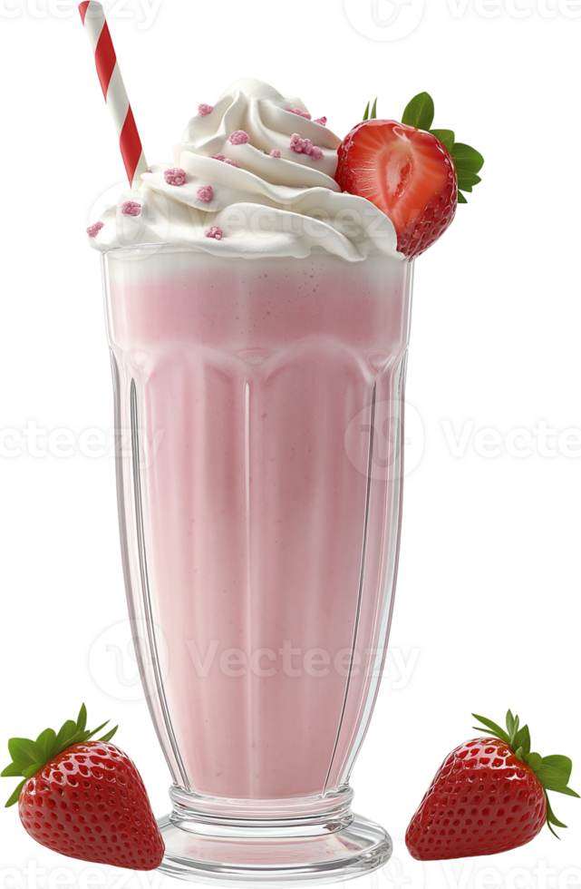 A strawberry milkshake with whipped cream and strawberries png