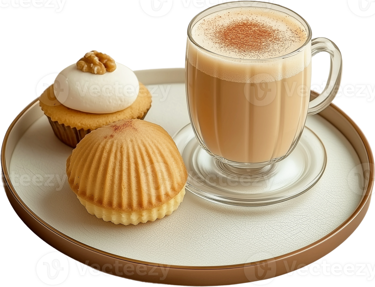 A cup of coffee and a cupcake on a plate png
