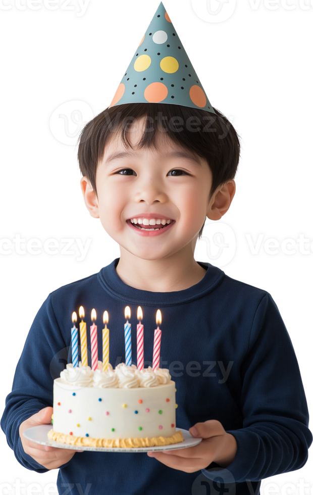 A boy holding a birthday cake with candles png