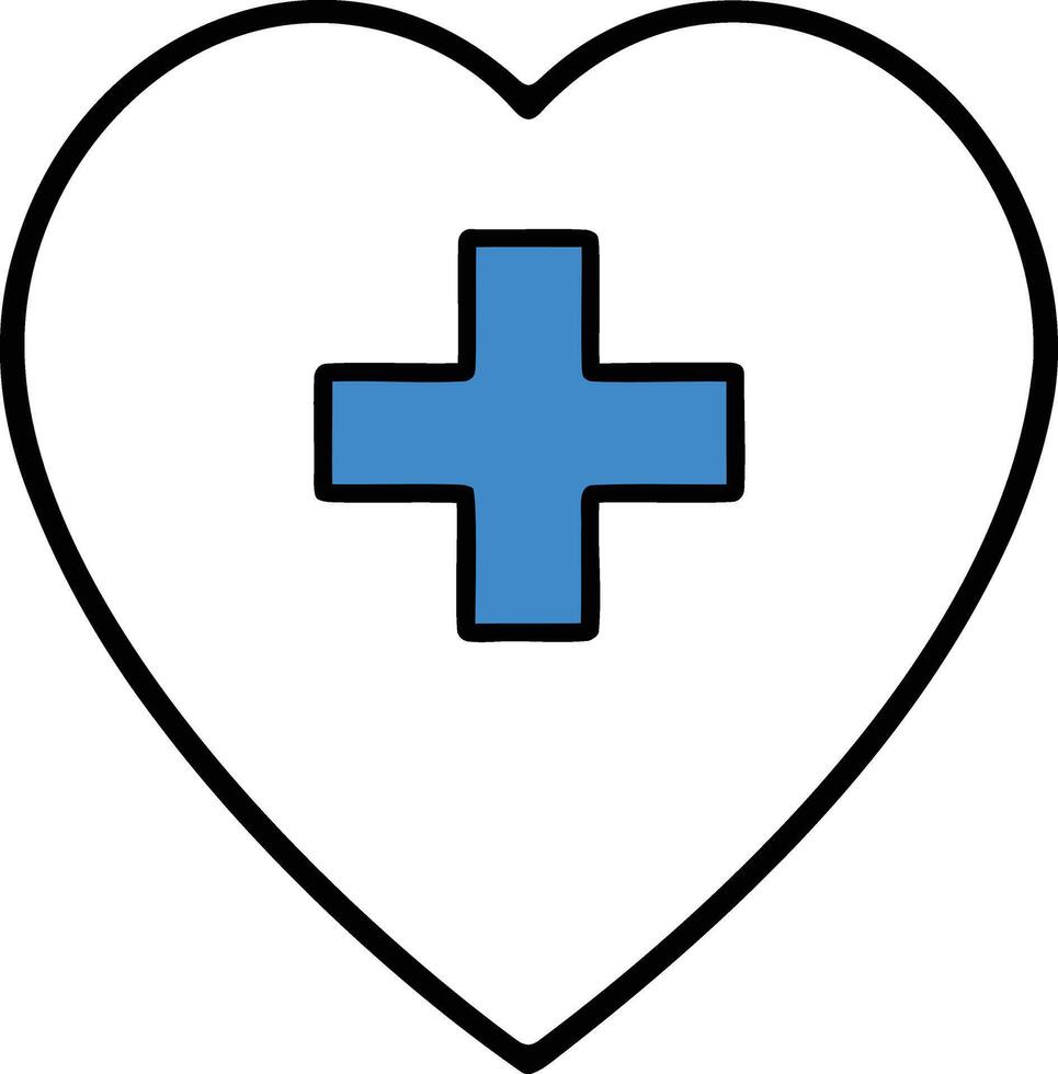 Minimal heart outline with blue medical cross icon representing healthcare wellness and aid in clean flat graphic style on white background vector
