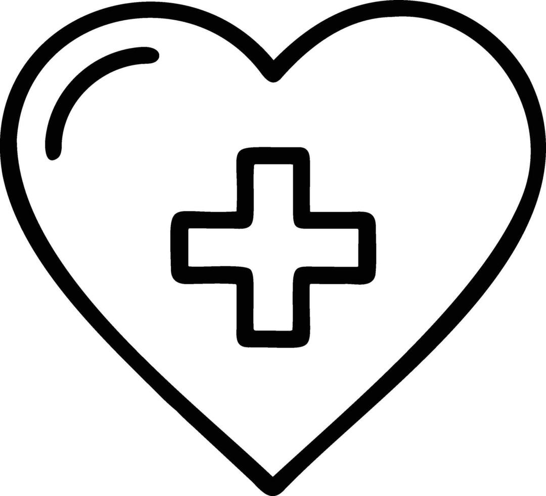 Monochrome line icon heart with medical cross symbol outline flat illustration for health care love concept vector