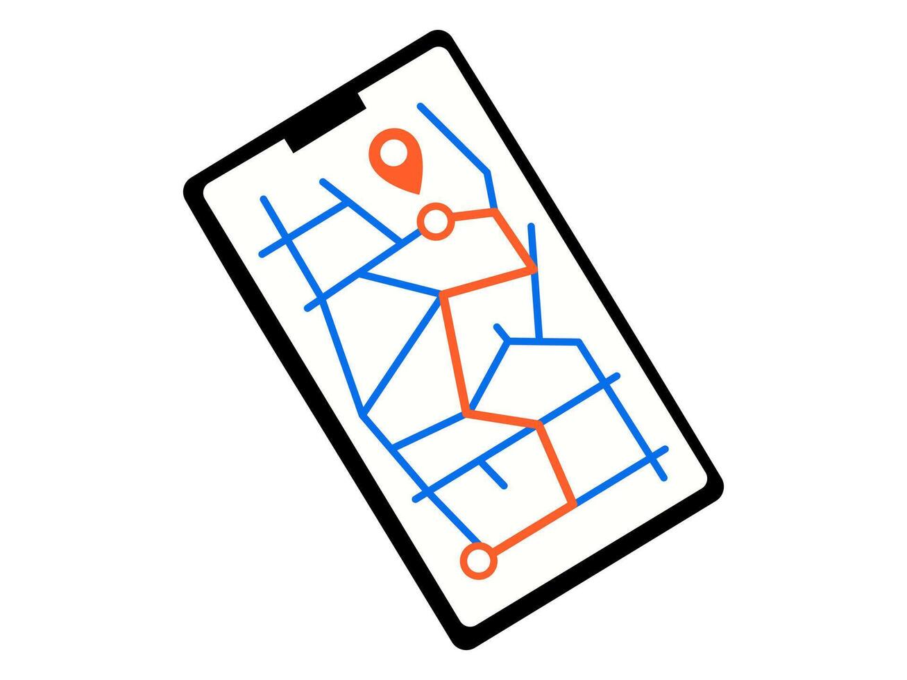 Hand drawn cute cartoon illustration phone screen with city map. Flat direction choice doodle. Navigation guide icon. Strategy solution. Travel navigation. Searching for opportunity. Isolated. vector
