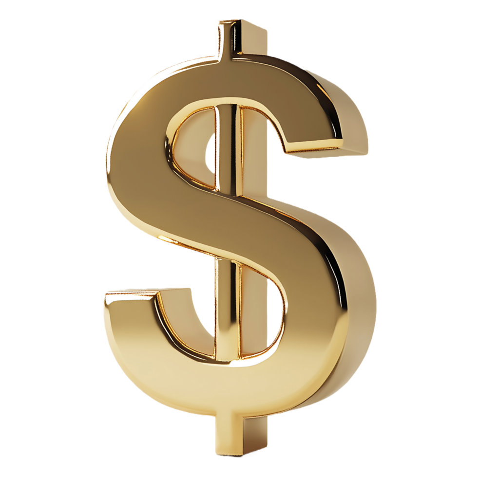 golden dollar sign on transparent background Shiny golden dollar sign symbol representing wealth, financial success, png