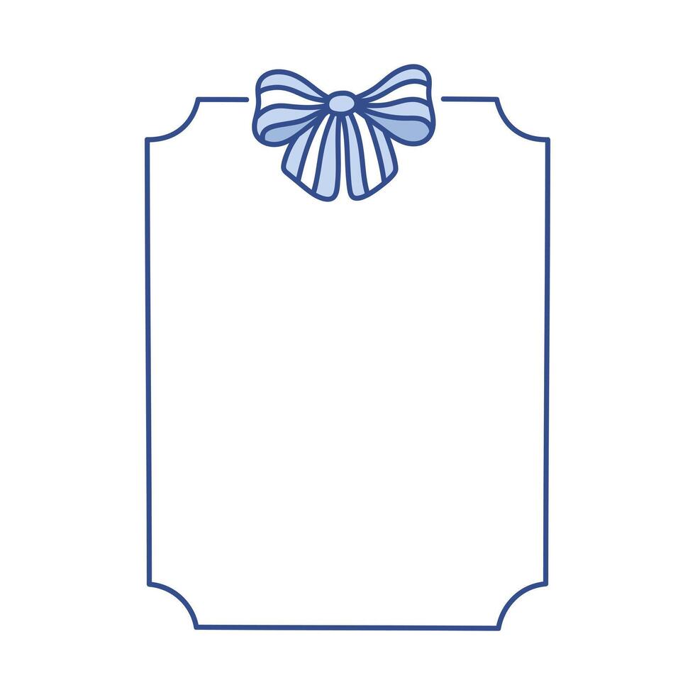 Frame of coquette blue striped ribbon bow and line. Hand drawn holiday border. Vintage whimsical background for greeting cards, wedding, invitations, social media. Italian summer beach vibe vector