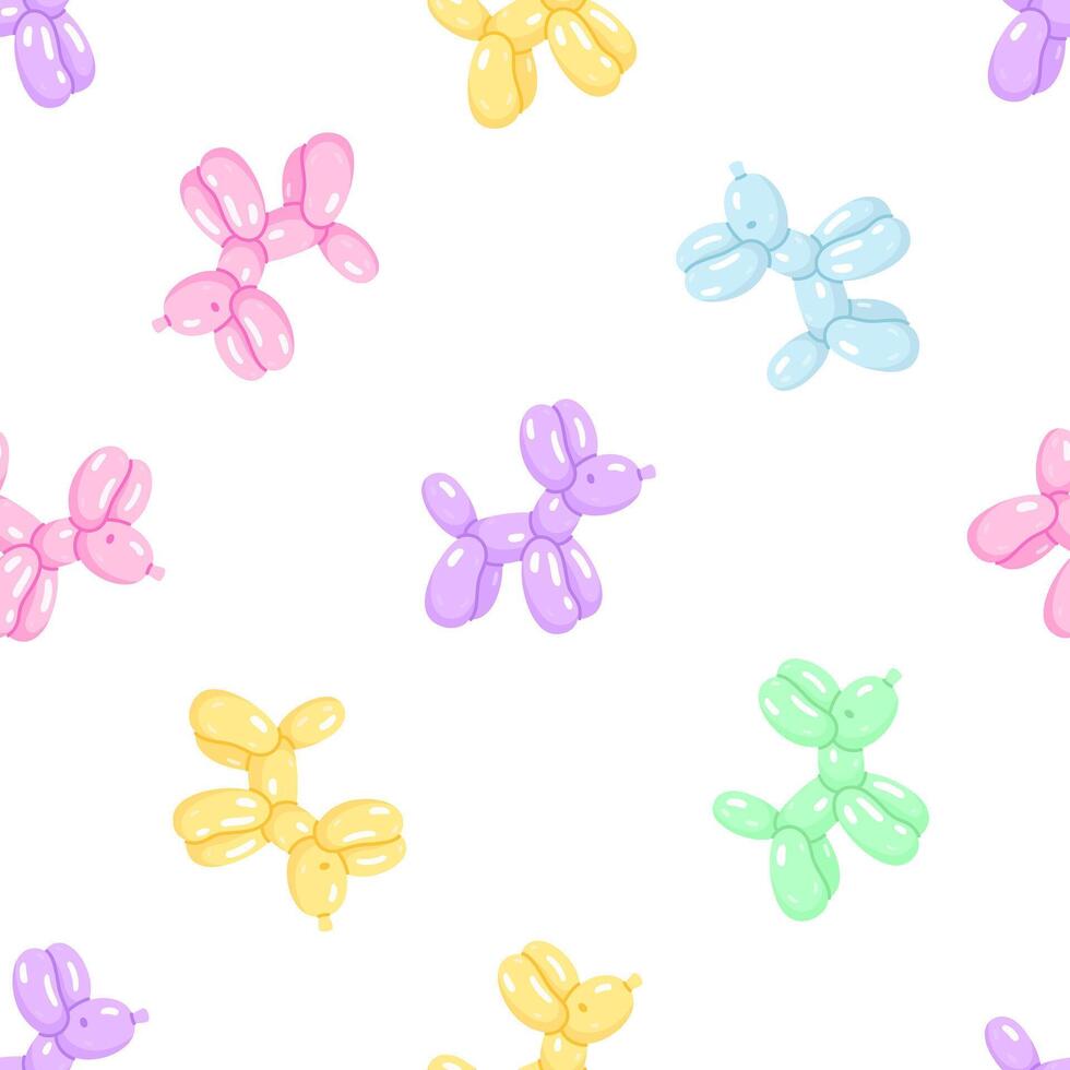 Seamless pattern of colorful balloon animals, funny poodle dogs. Trendy background with twisted balloon y2k decor. Party festive backdrop vector