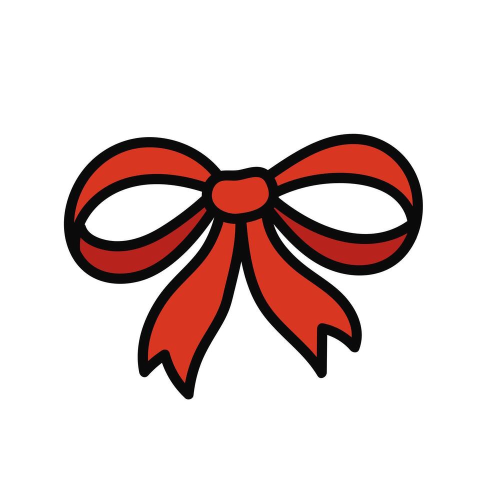 Coquette red bow of ribbon. Beautiful holiday decorative element, festive gift decor. Cute bowknot isolated clip art vector