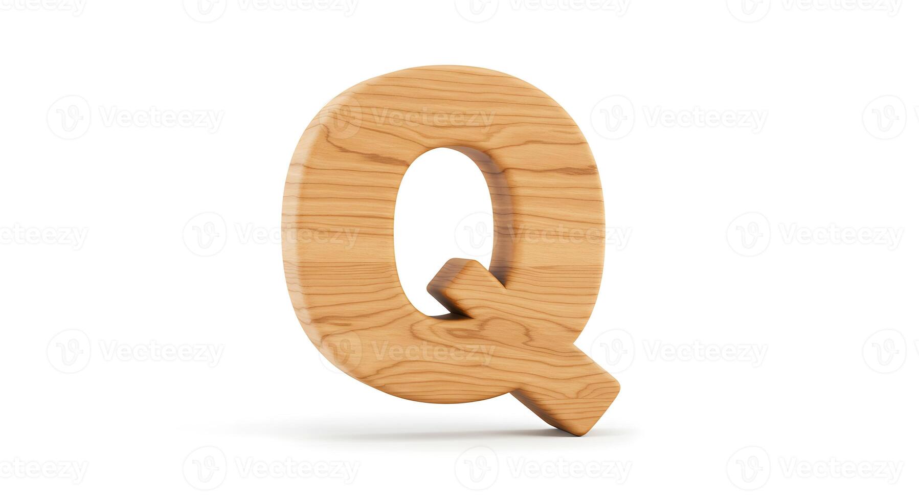 Wooden Letter Q on White Background Simple Alphabet Element photo