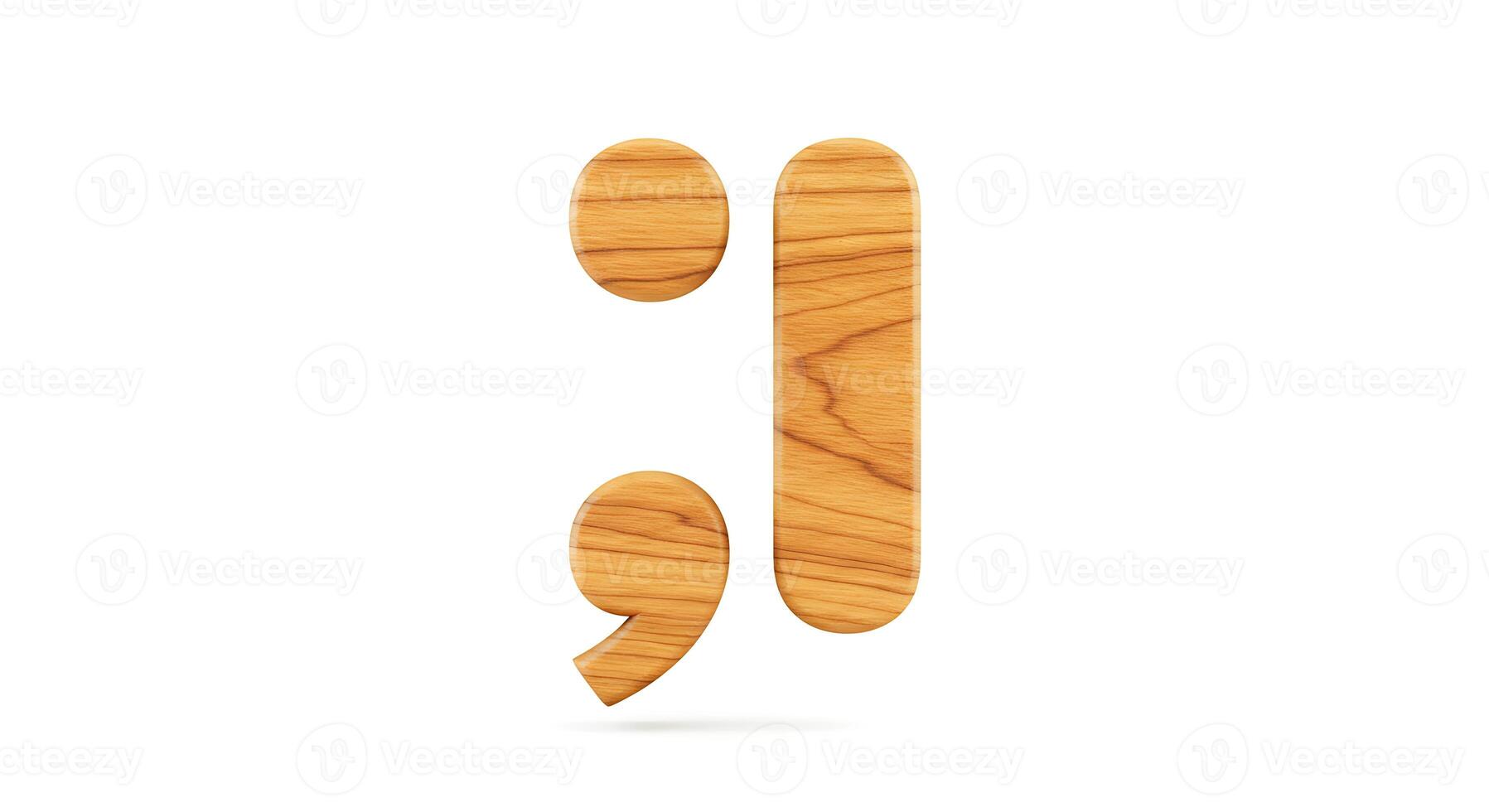 Wooden Semicolon Isolated on White Background - Punctuation and Style photo