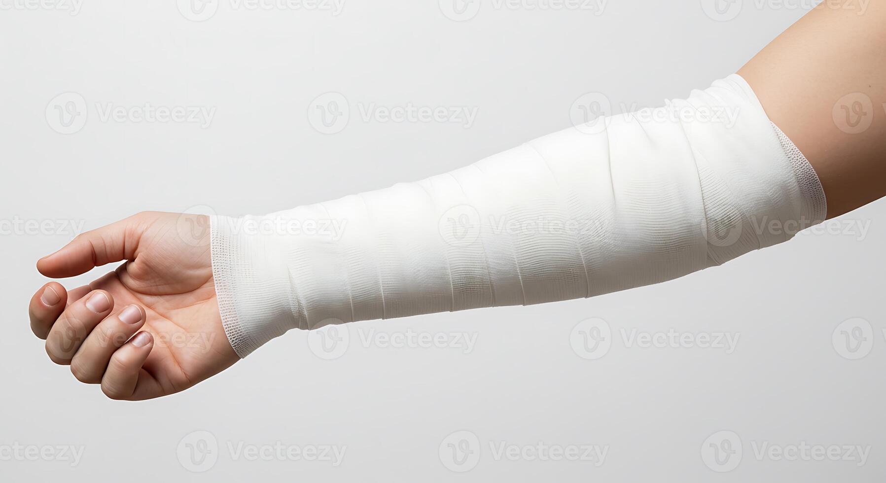 Arm Wrapped in White Bandage for Injury Support and Protection photo