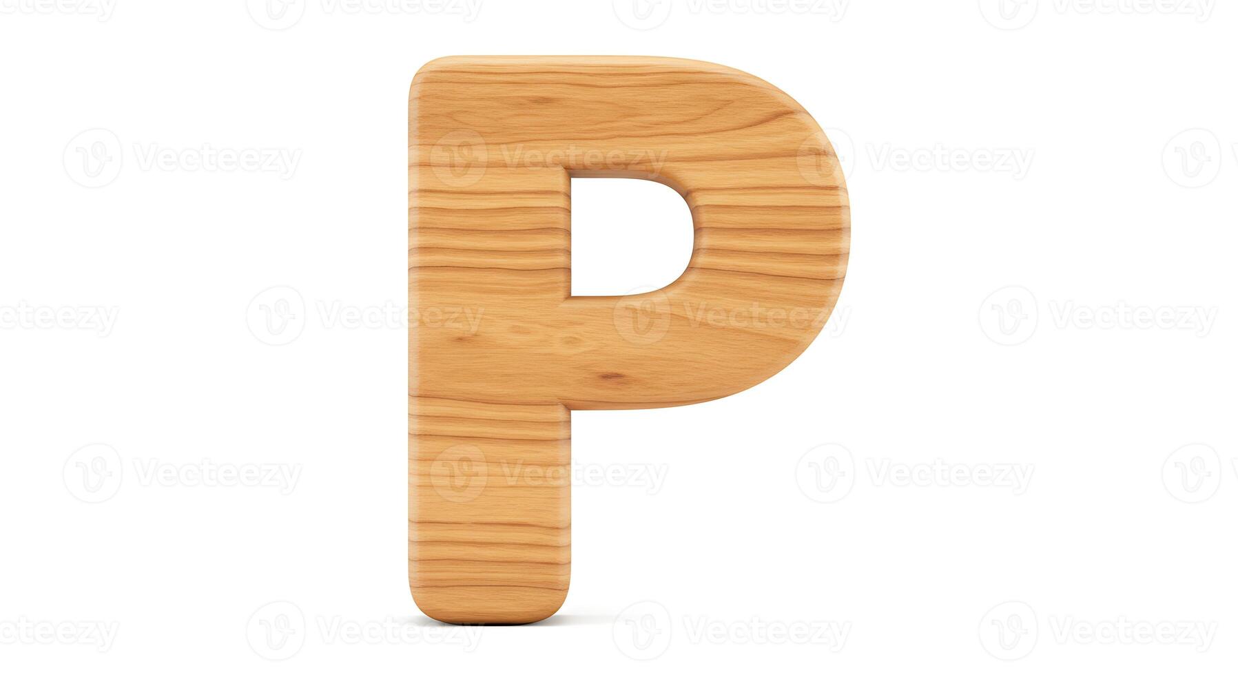 Wooden Letter P Stands Upright Isolated on White Background photo