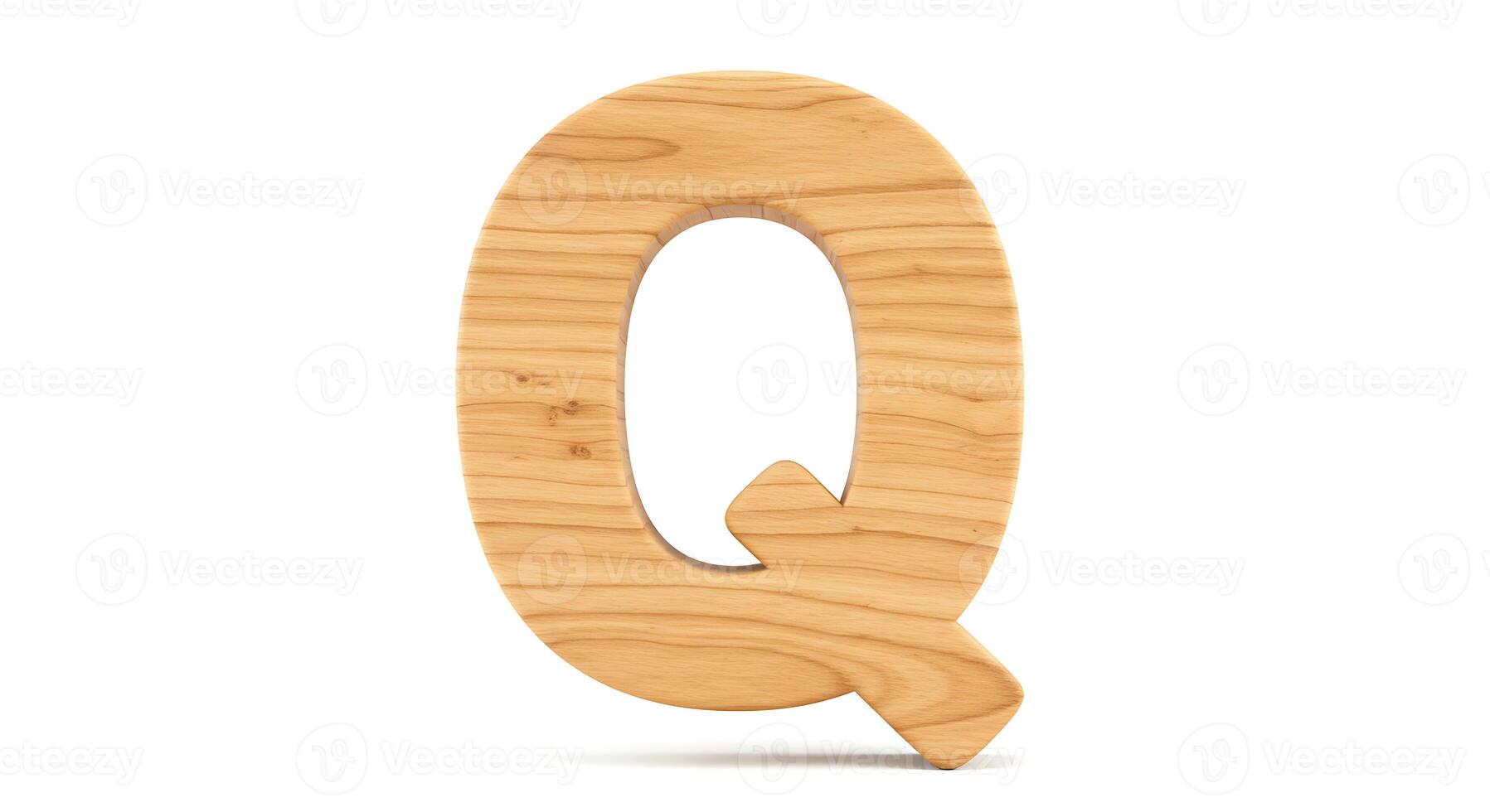 Wooden Letter Q Isolated on White Background for Educational Use photo