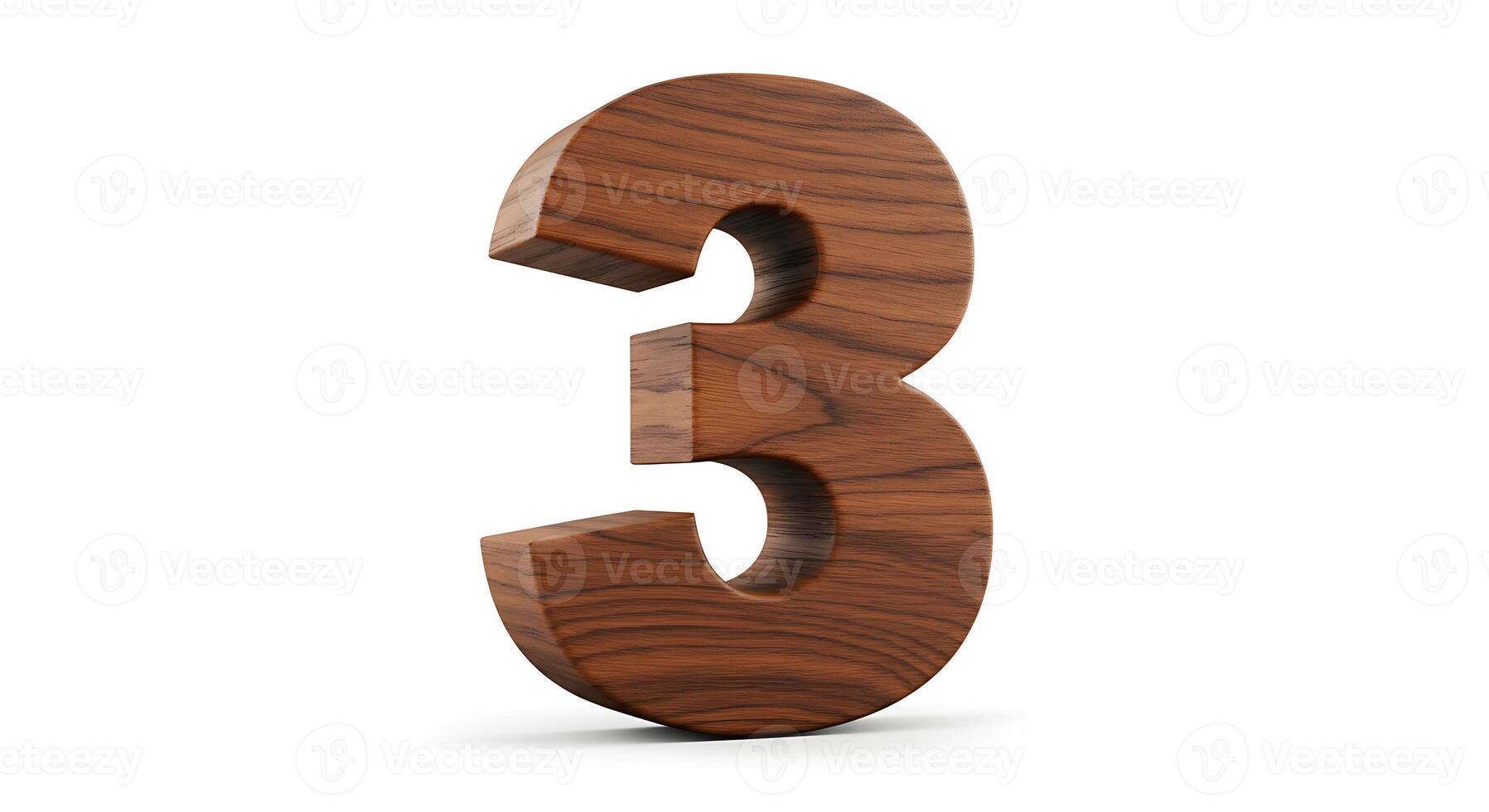 Wooden Number Three Standing on White Background for Designs photo