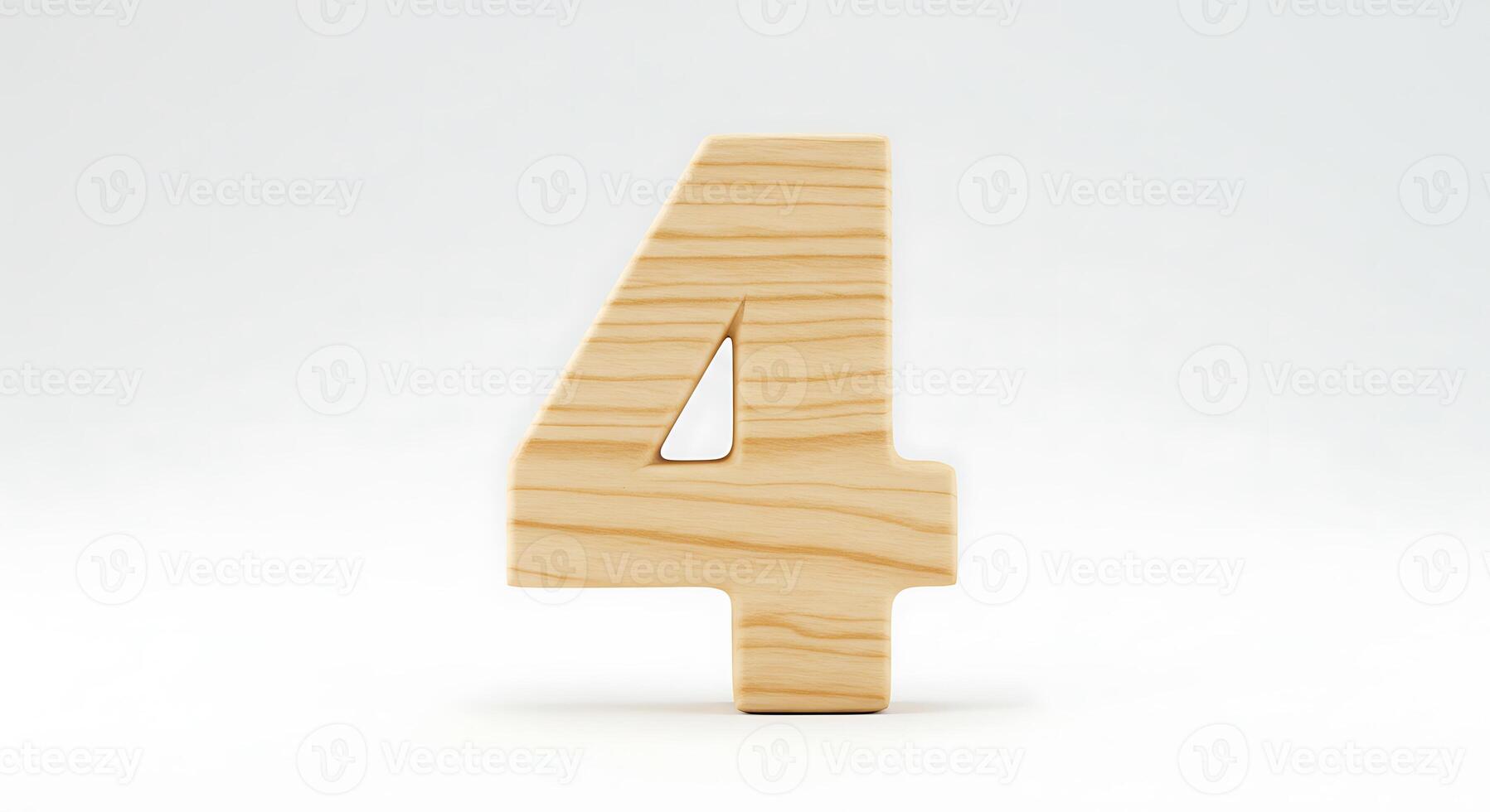 Isolated Number Four Crafted From Light Wood Against a White Background photo