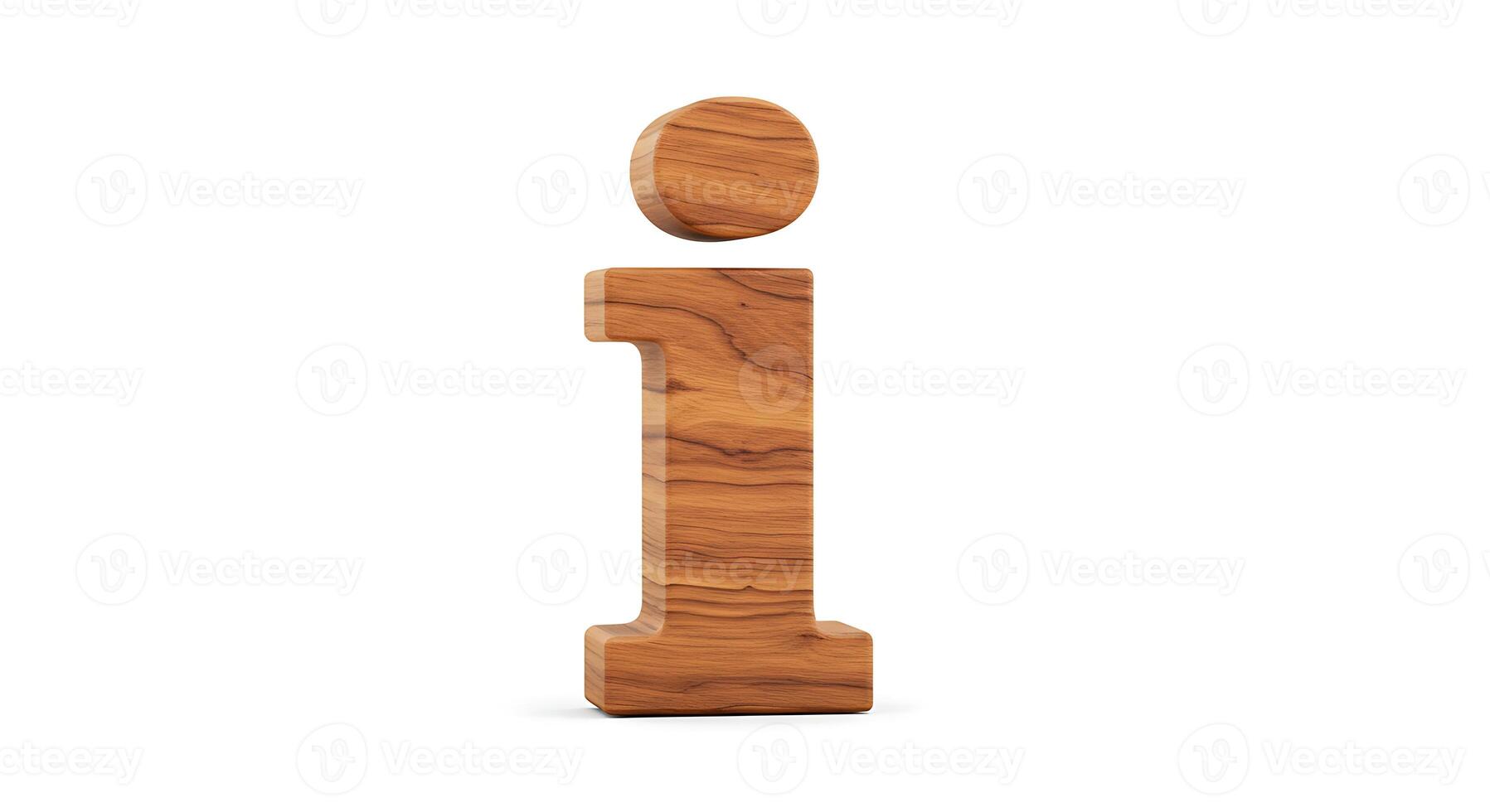 Wooden Information Icon - Lowercase Letter 'i' on White Background photo