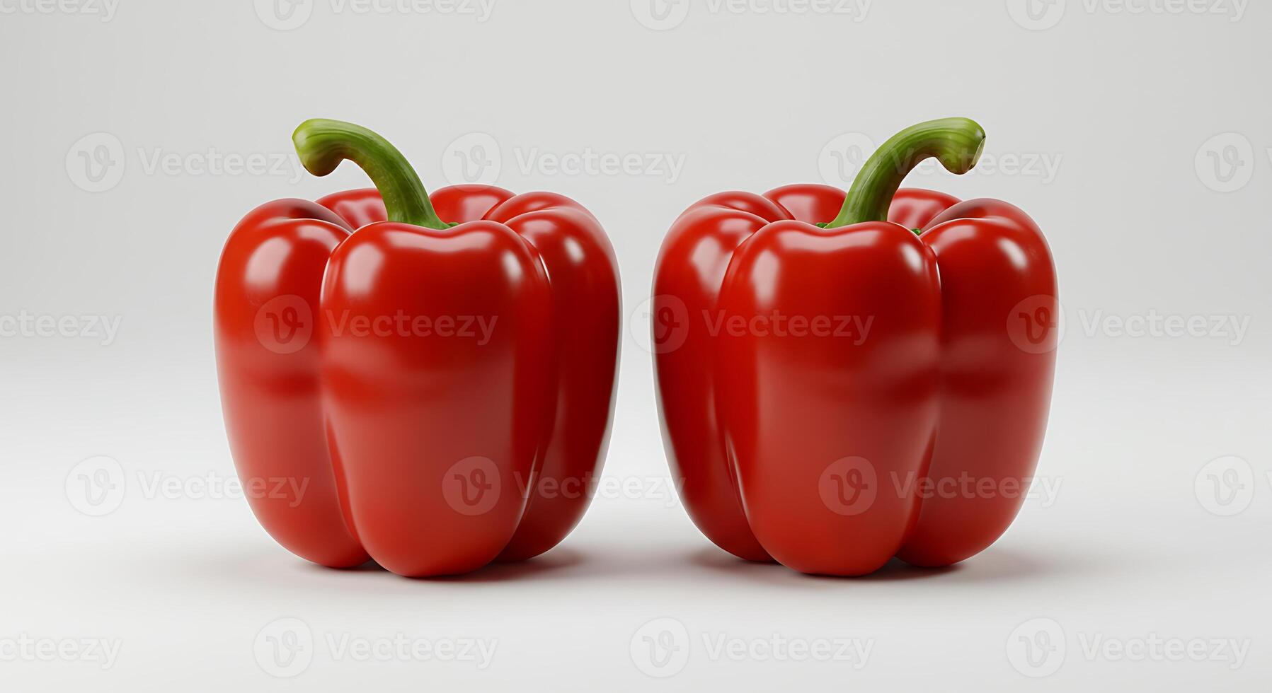 Two Red Bell Peppers Fresh Vegetables Isolated on Plain Background photo
