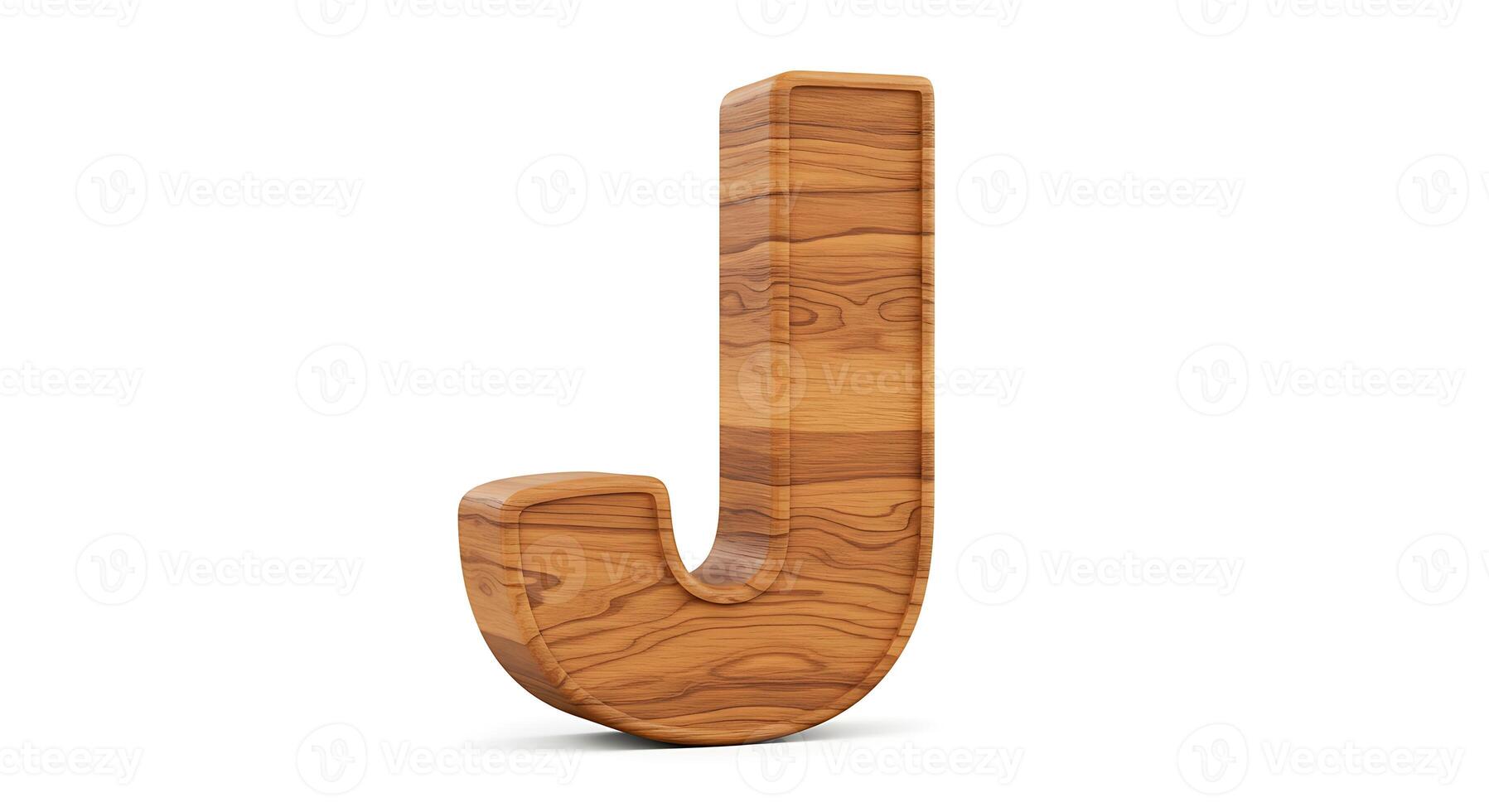Wooden Letter J Design - Simple Lowercase Alphabet on White photo