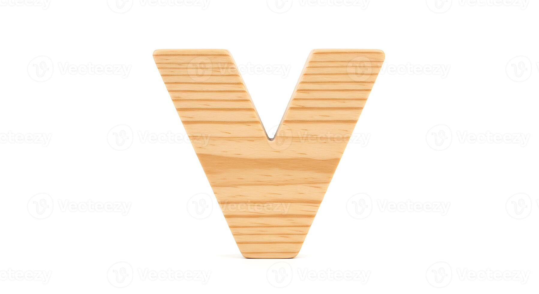 Wooden Letter V on White Background Close Up Studio Shot photo
