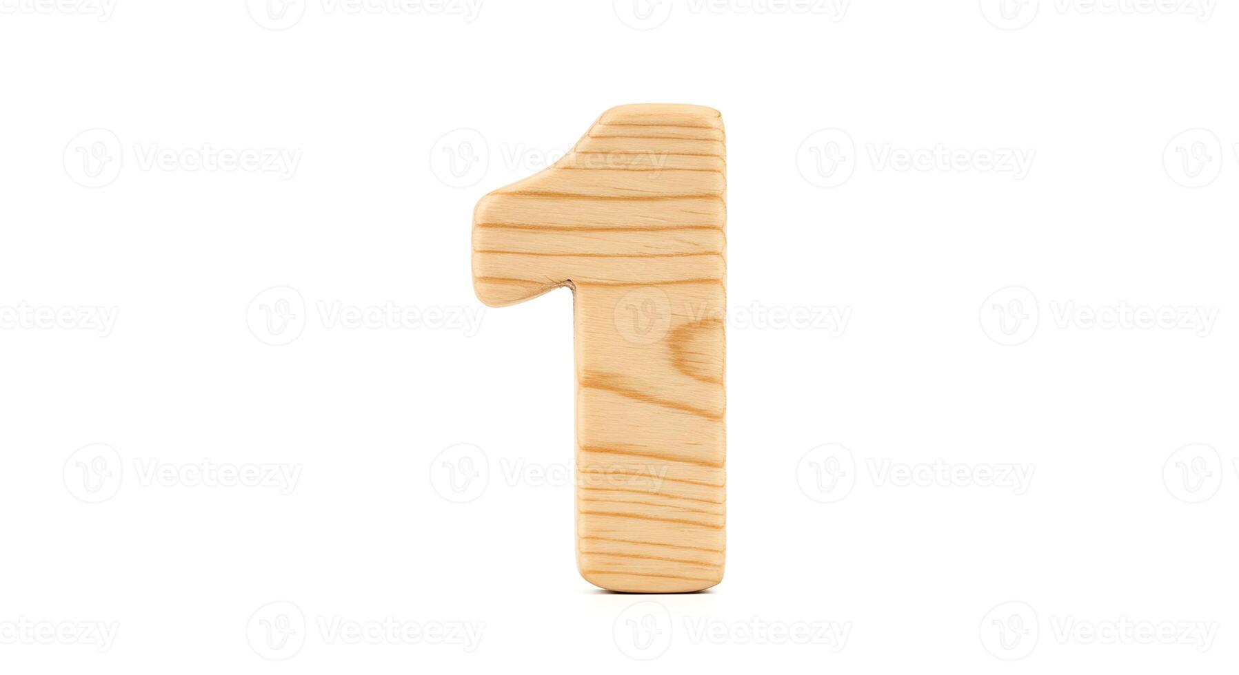 Wooden Number One Isolated on White Background Simple Design Element photo