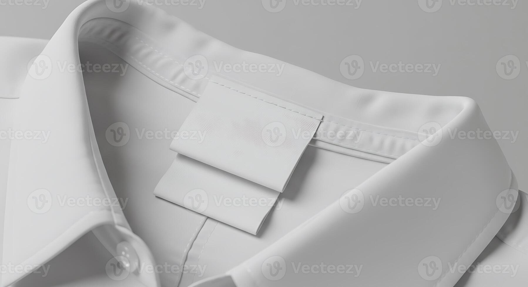 Examining a Plain White Collared Shirt with Blank Labels Close Up photo