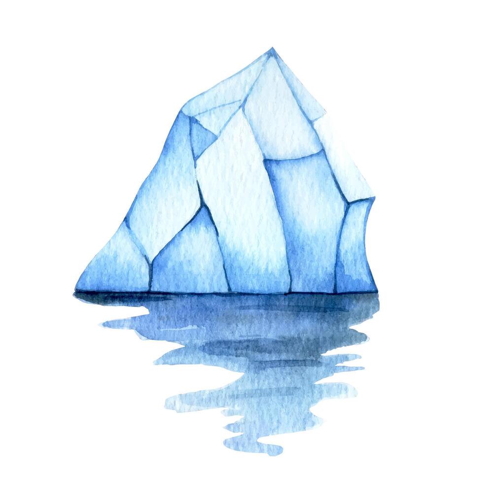 Watercolor Illustration of an Iceberg Floating in the Ocean vector