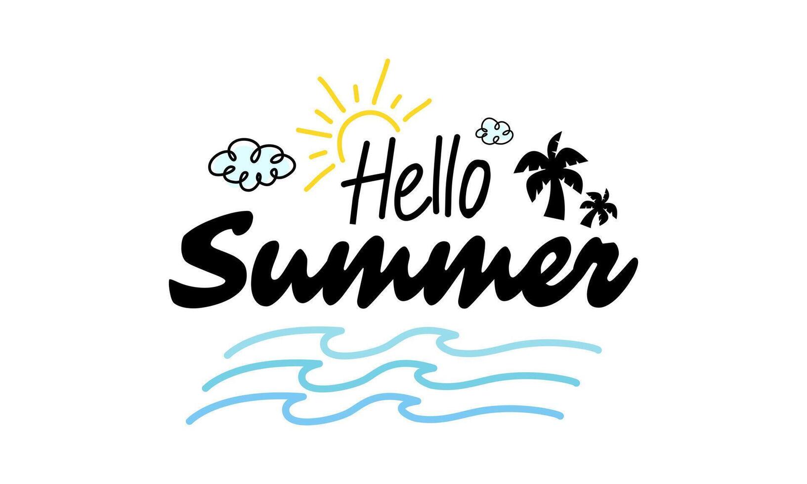 Hello summer text and element of season. vector