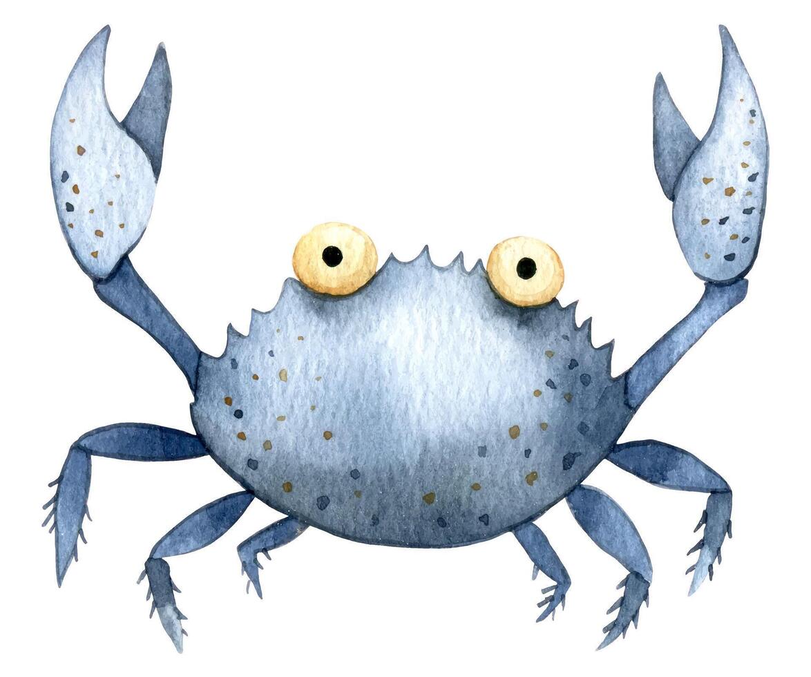 cute sea crab character. watercolor illustration for kids, underwater life vector