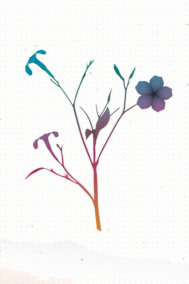 Minnieroot flower surealism vivid watercolors painted style isolated on white bond paper texture vertical background. vector