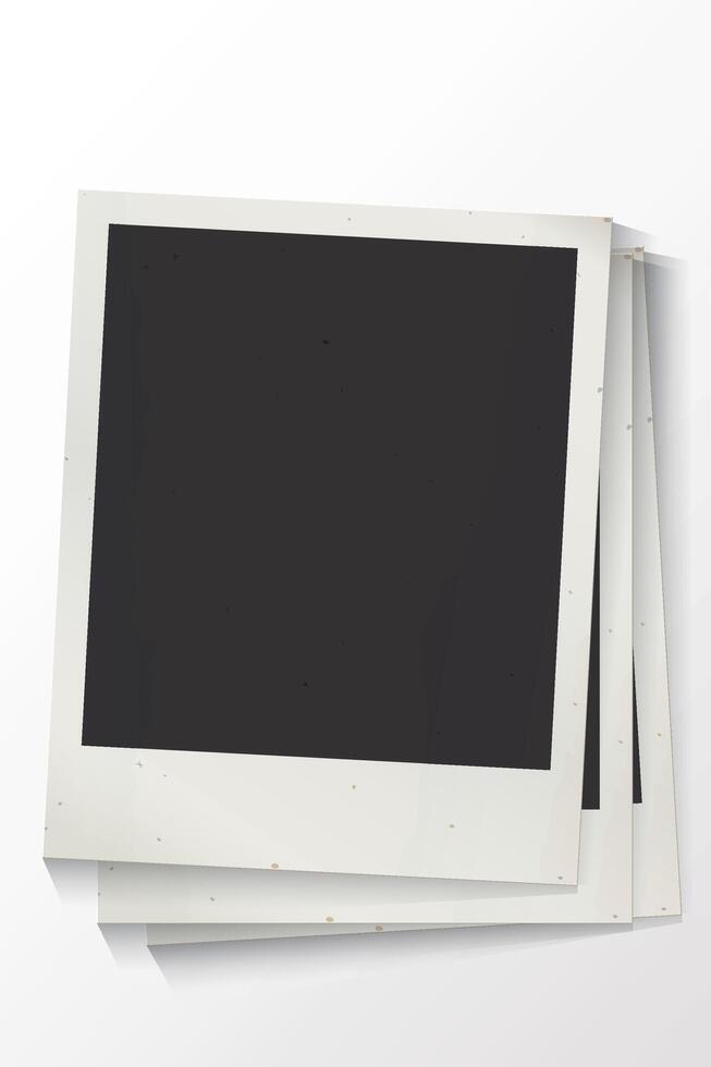 Blank old instant photograph vertical frames with stained effect superimposed isolated on white vertical background graphic illustration. vector