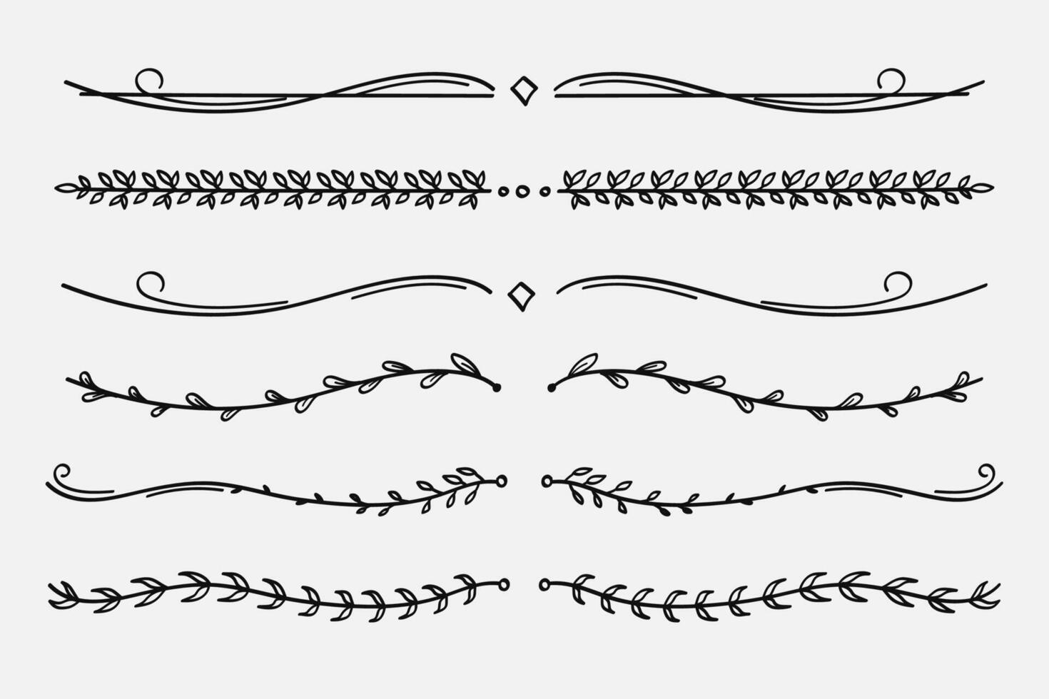 Hand-Drawn Nature Floral Vine Line Divider for Text Layout Separator Decoration Element Collection. vector