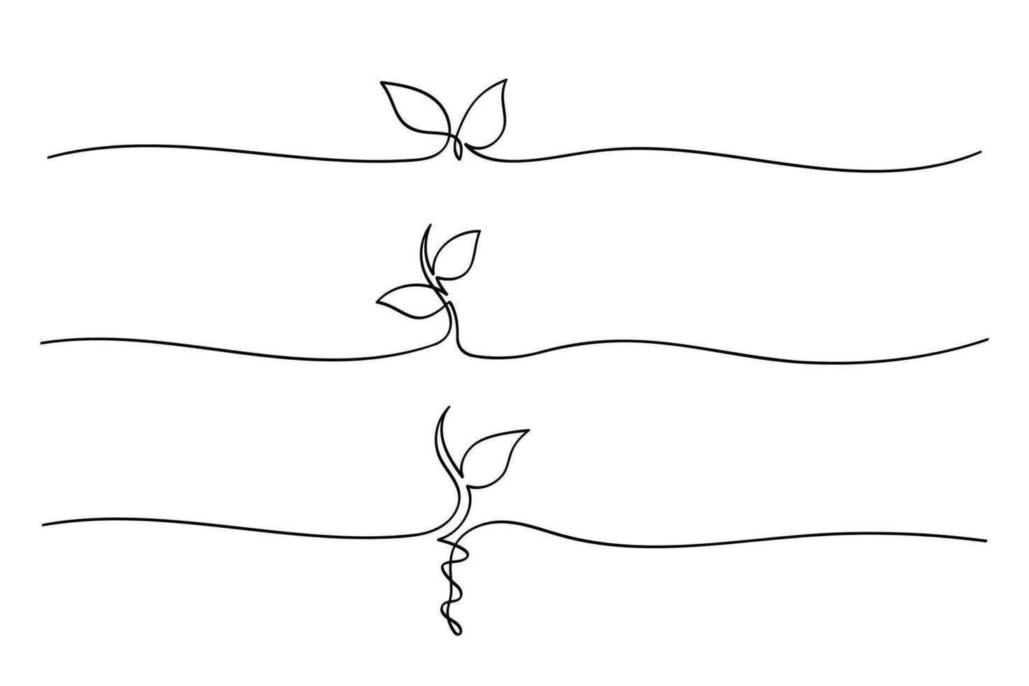 Growing sprout one line art. collection. vector