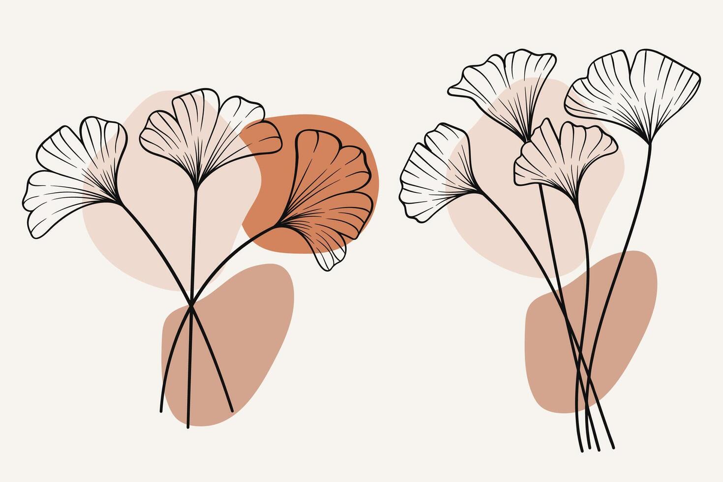 Gingko leaf with brown stones bohemian style collection. vector