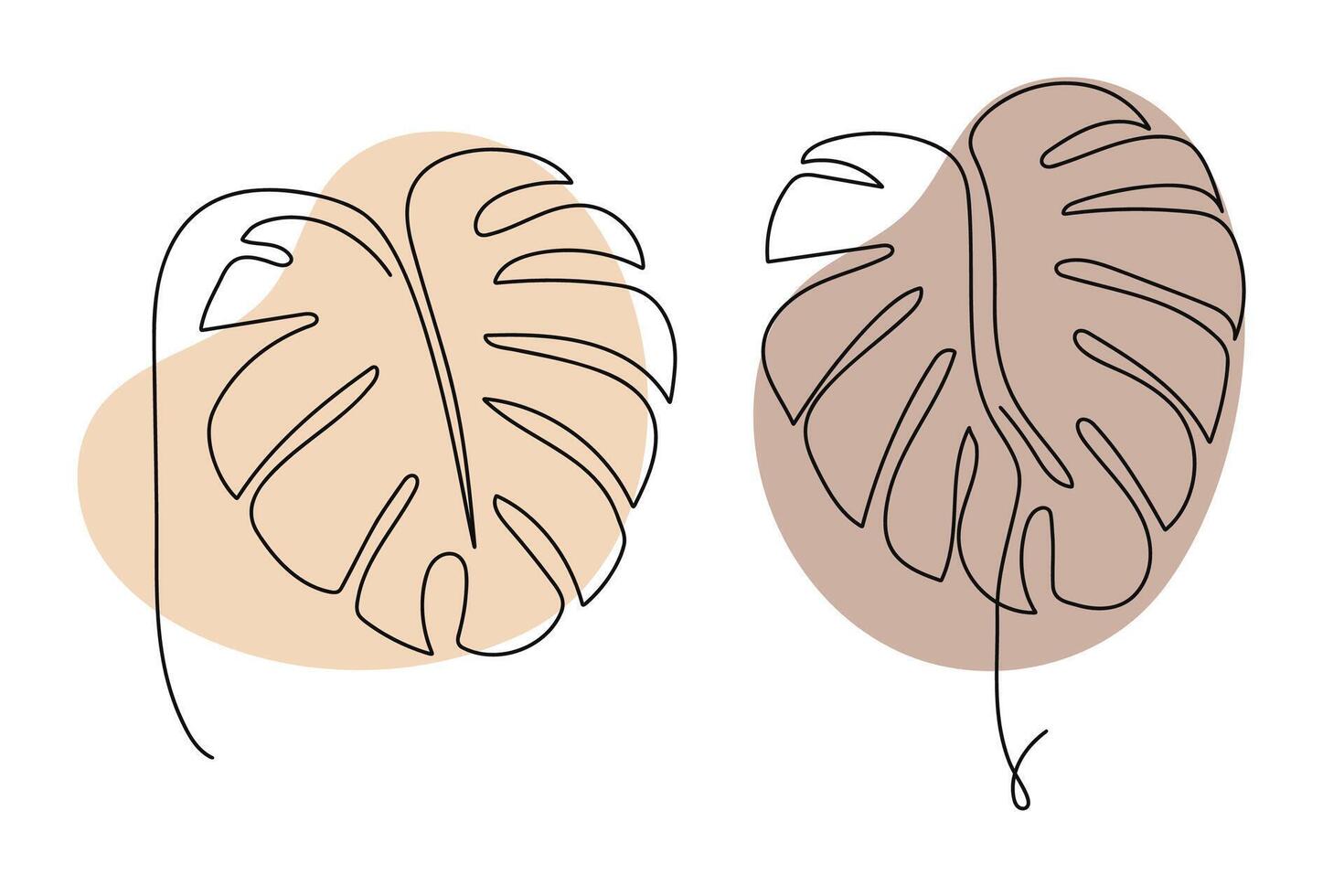 Monstera contemporary line art hand-drawn collection. Brown shape. illustration. vector