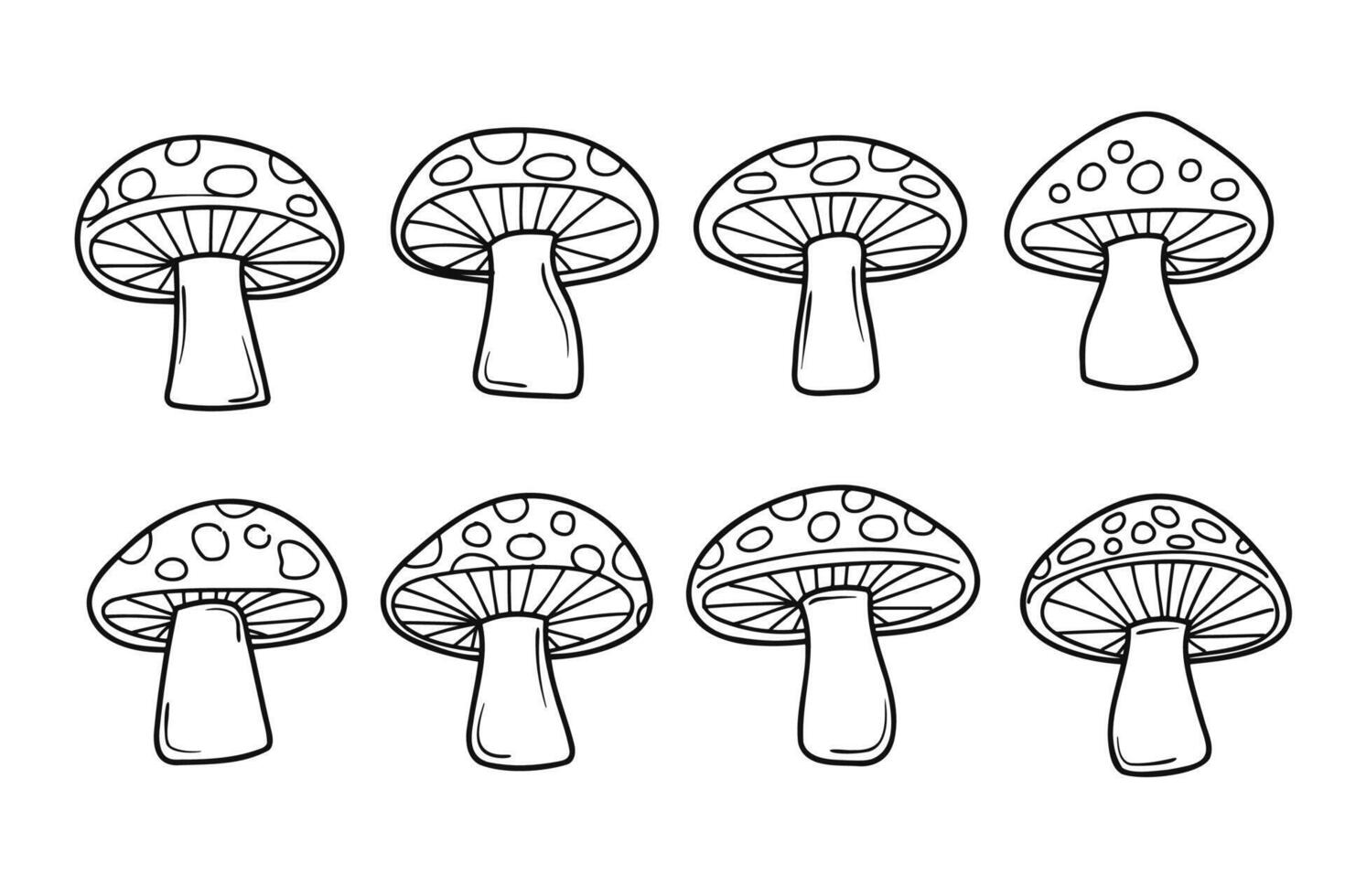 Hand drawn mushroom line art collection. illustration. vector