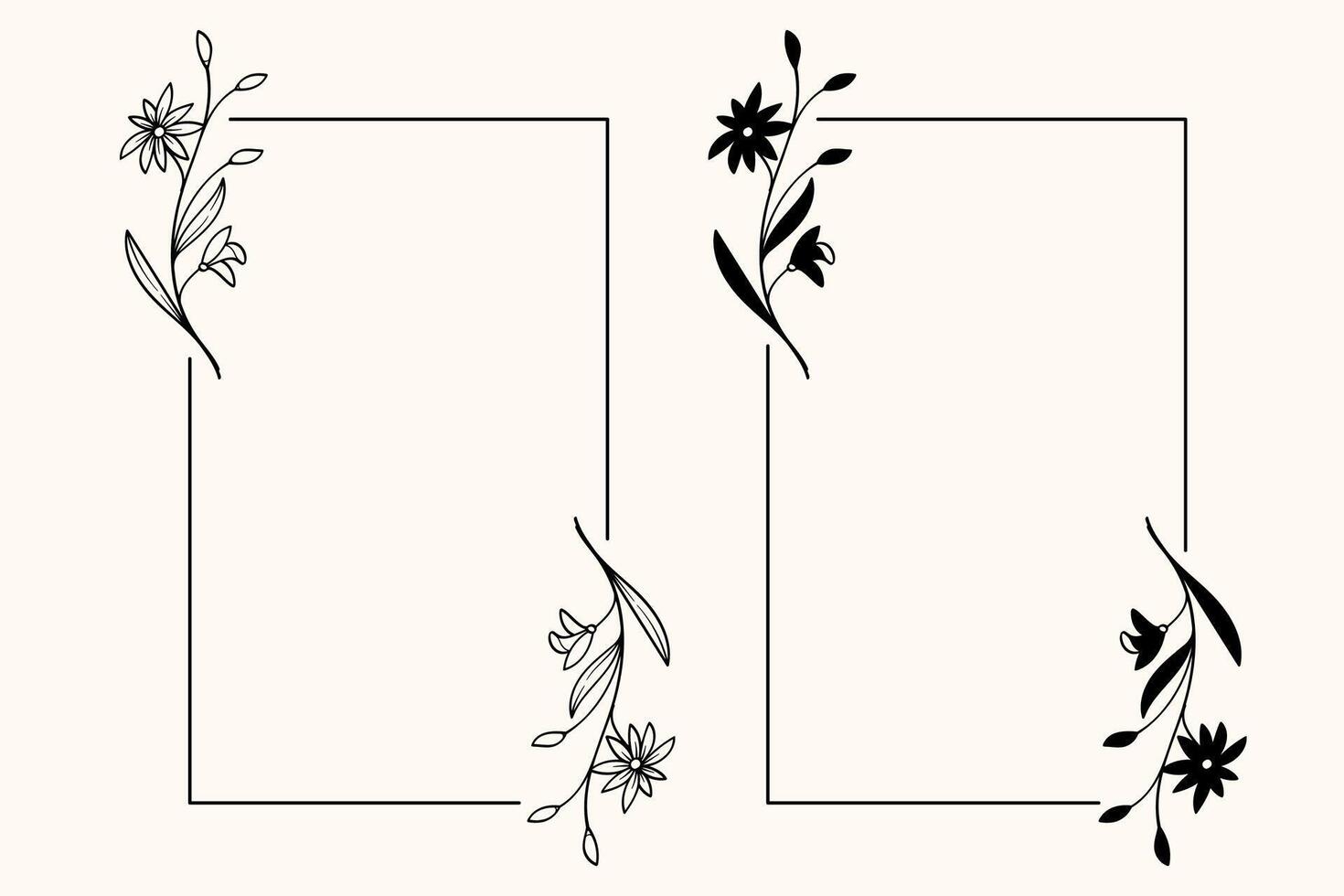 Botanical line art border frame collection. Wedding frame border. vector
