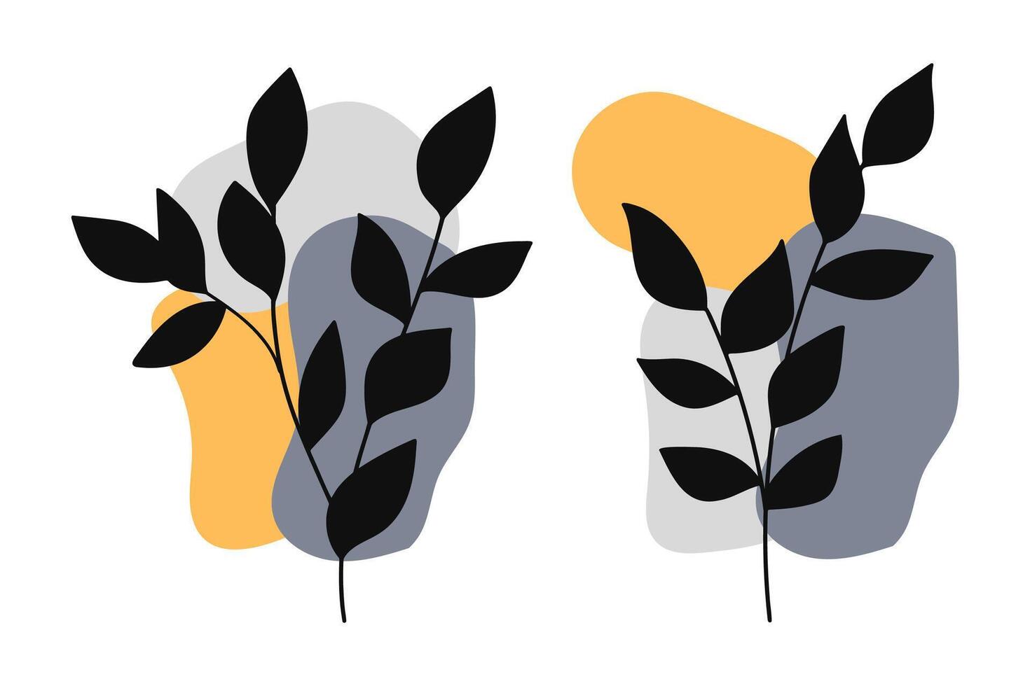 Abstract botanical bohemian featuring bold black plant silhouettes set against soft, pastel-colored shapes vector