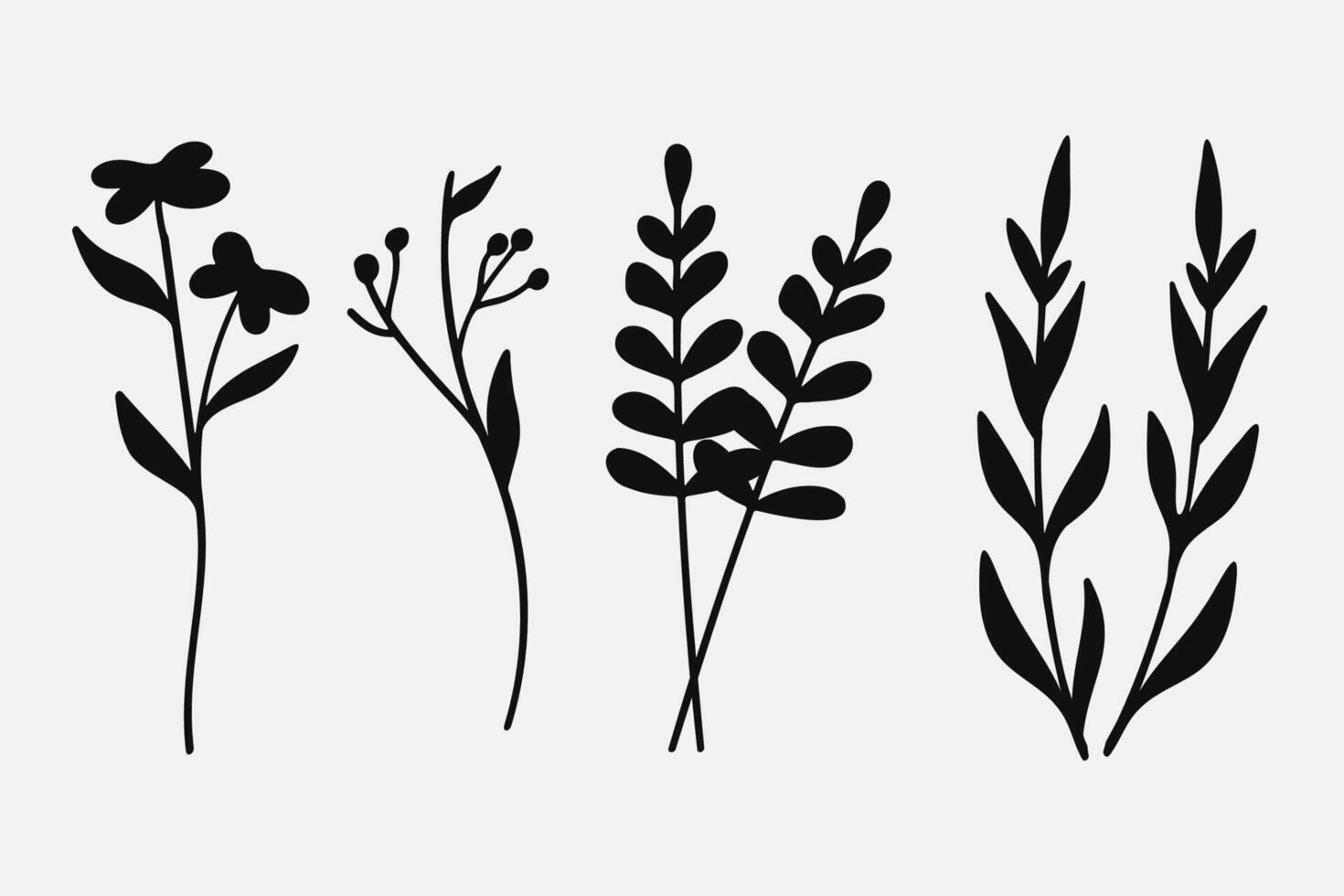Silhouette Leaves branch and floral plants element collection. vector