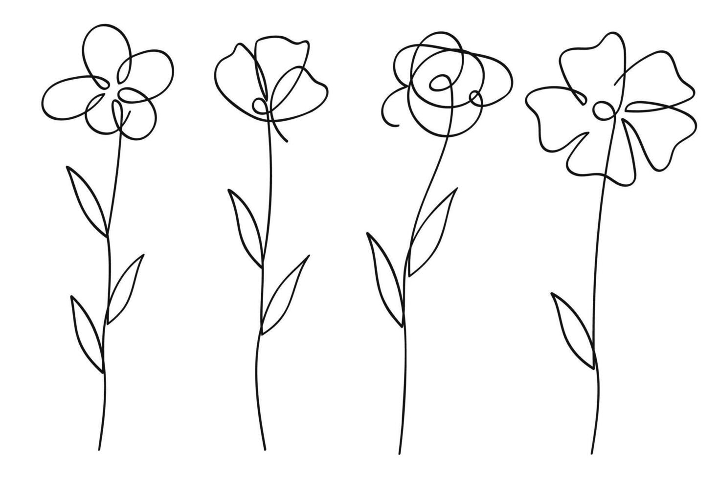 Single one line art flowers botanical collection. vector