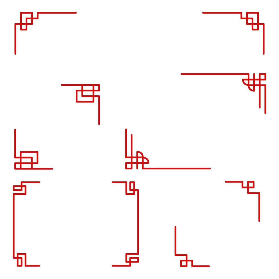 Traditional chinese border frame with red geometric pattern vector