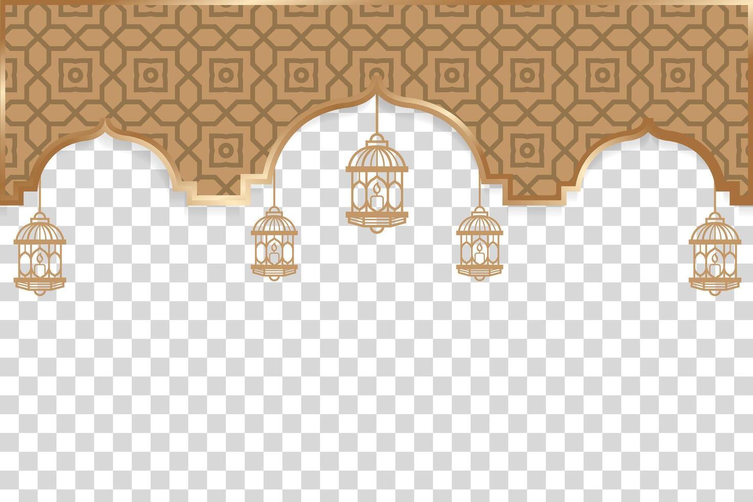 Ramadan template banner with Islamic gold mosaic pattern and gold lanterns. vector