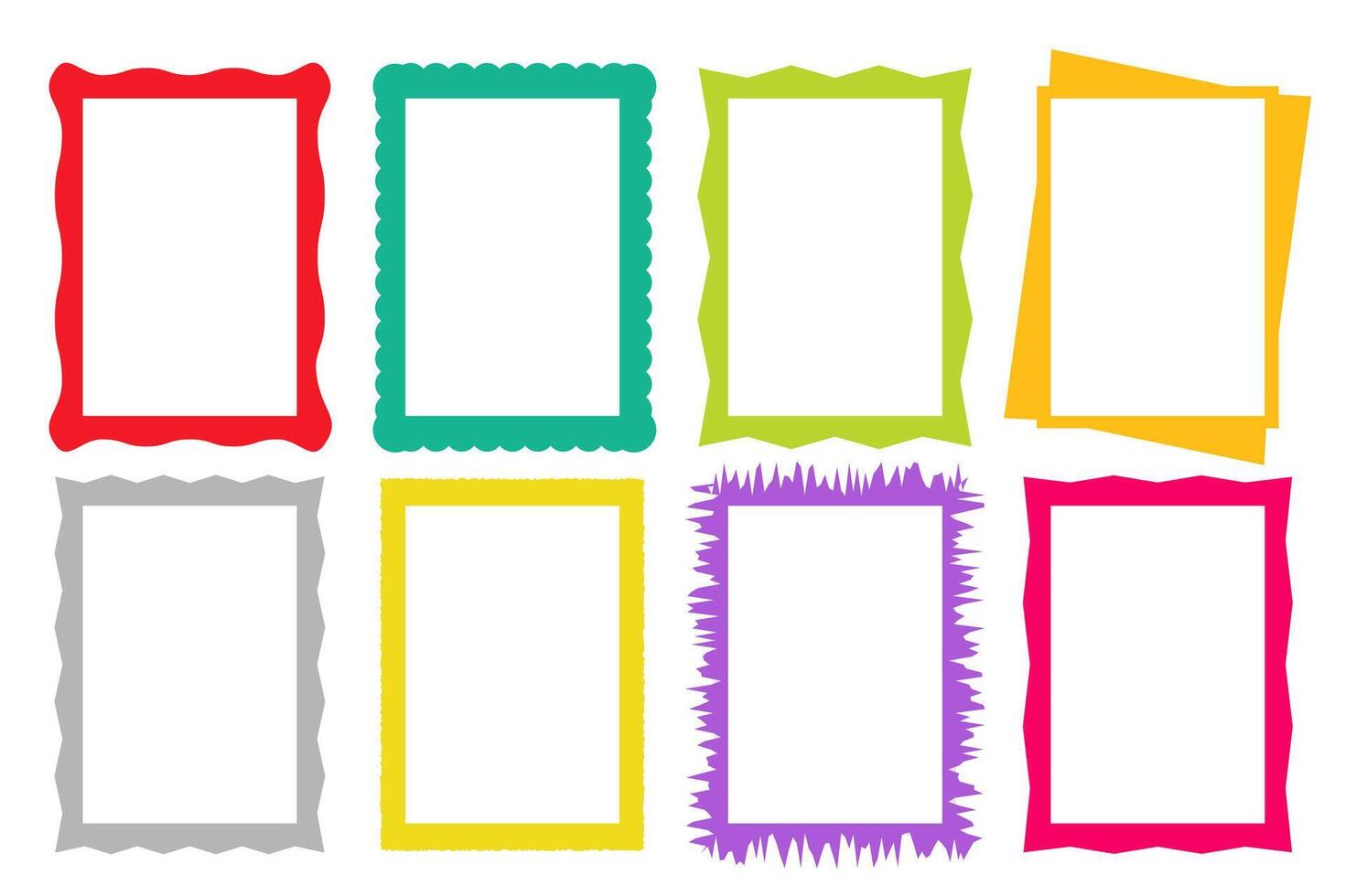Set of rectangle frames with wavy edges. Zigzag wavy edges, rectangles, photo frames, text boxes, tags, labels. vector
