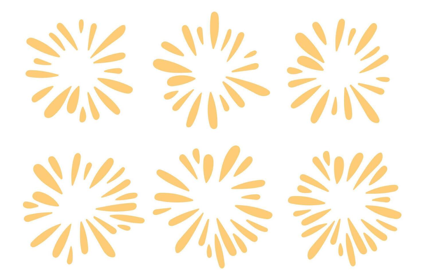 Yellow fireworks doodle collection. vector