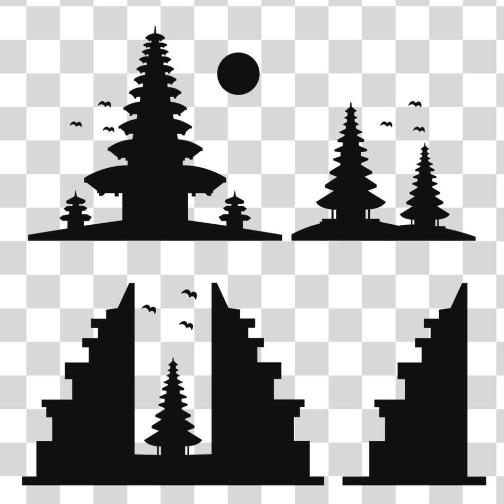 Silhouette balinese temple collection. illustration. vector