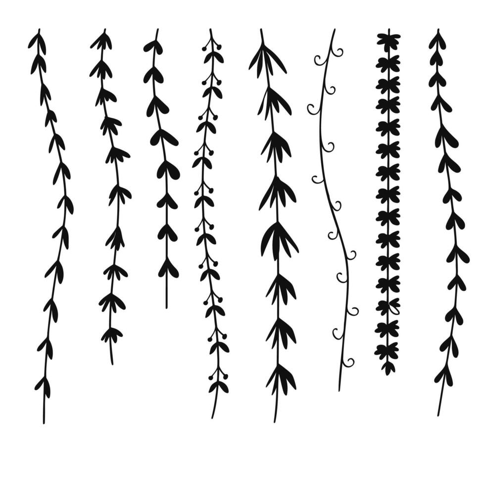 Silhouette leaves hanging vertical collection. illustration vector