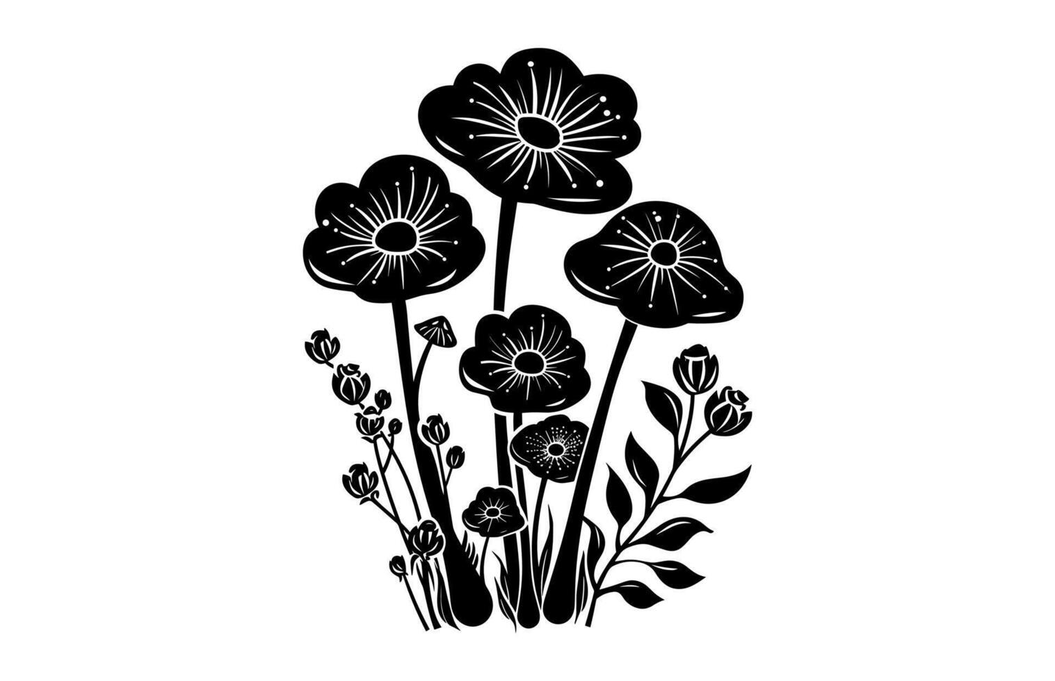 Boho Floral Mushrooms SilhouetteClipart vector