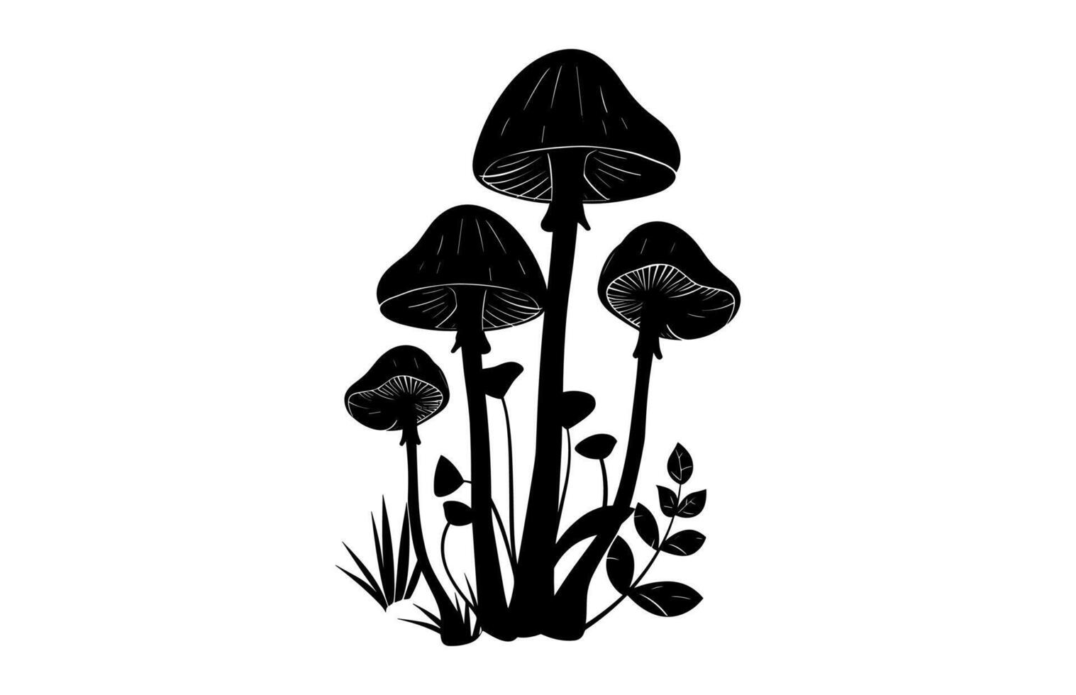 Boho Mushroom Silhouette Black Clipart vector